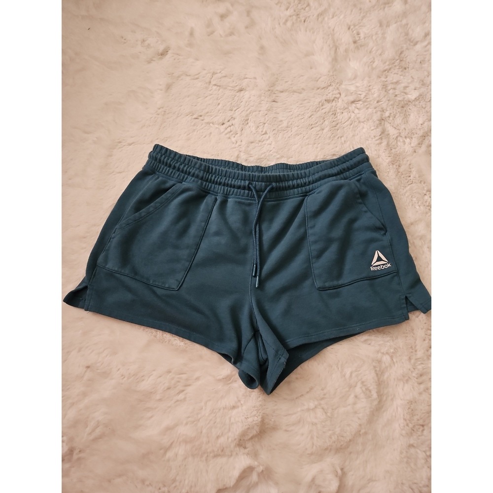 Reebok Womens High Rise Shorts Teal Blue Size XL Drawstring French Terry